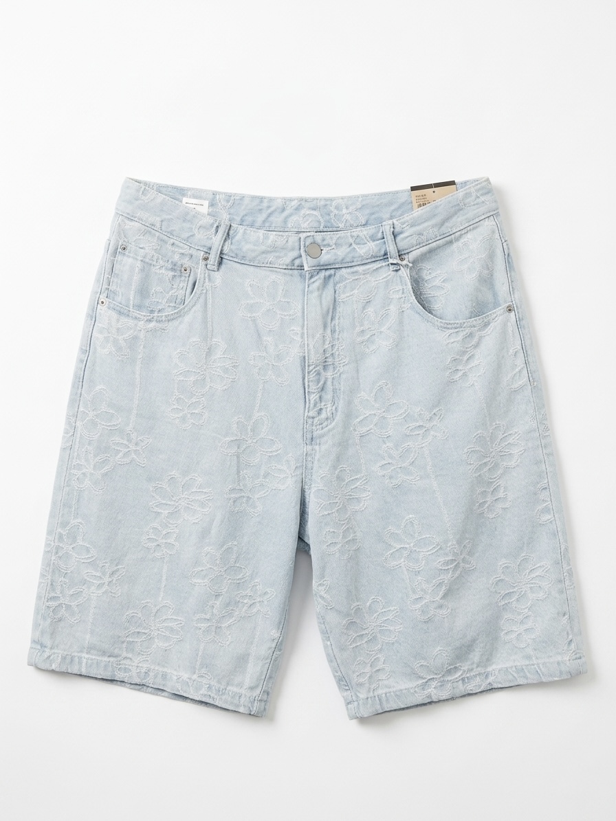 FLORAL BAGGY DENIM BERMUDA SHORTS