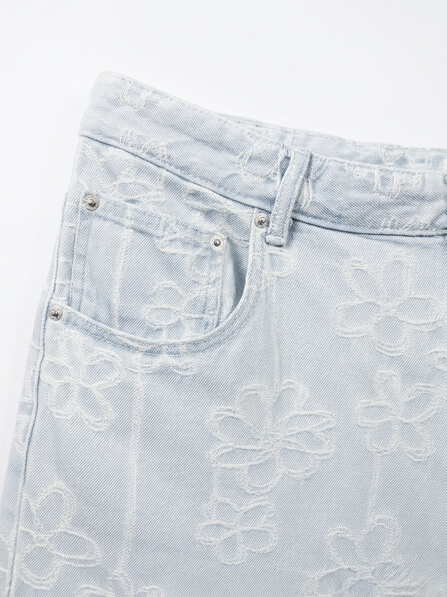 FLORAL BAGGY DENIM BERMUDA SHORTS — 2
