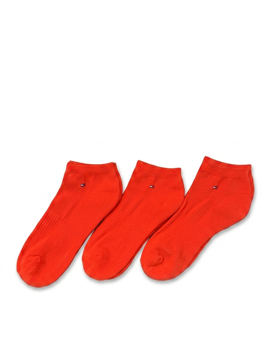 TOMMY HILFIGER RED 3-PACK COTTON SOCKS — 3