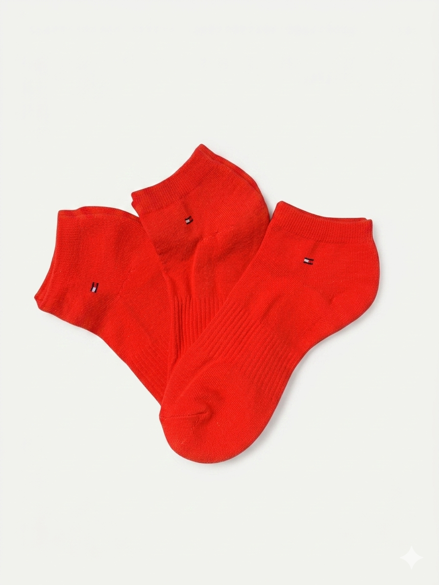TOMMY HILFIGER RED 3-PACK COTTON SOCKS — 4