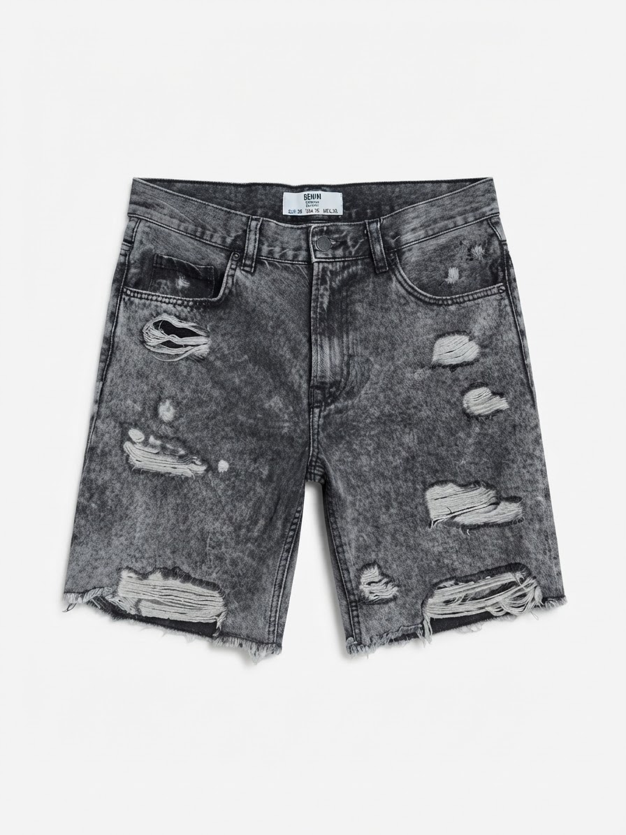 RIPPED ACID WASH DENIM SHORTS