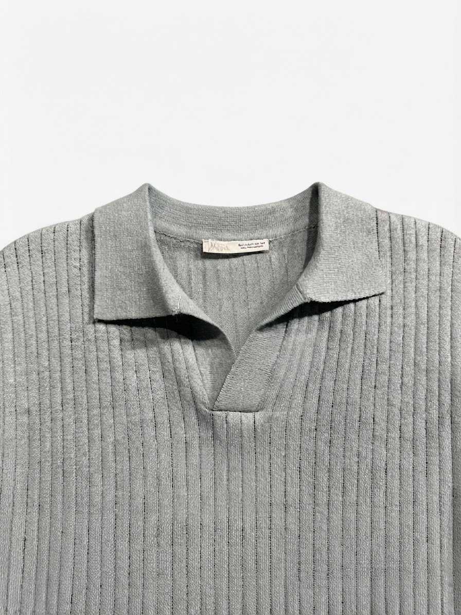 RIBBED KNIT POLO SHIRT — 2