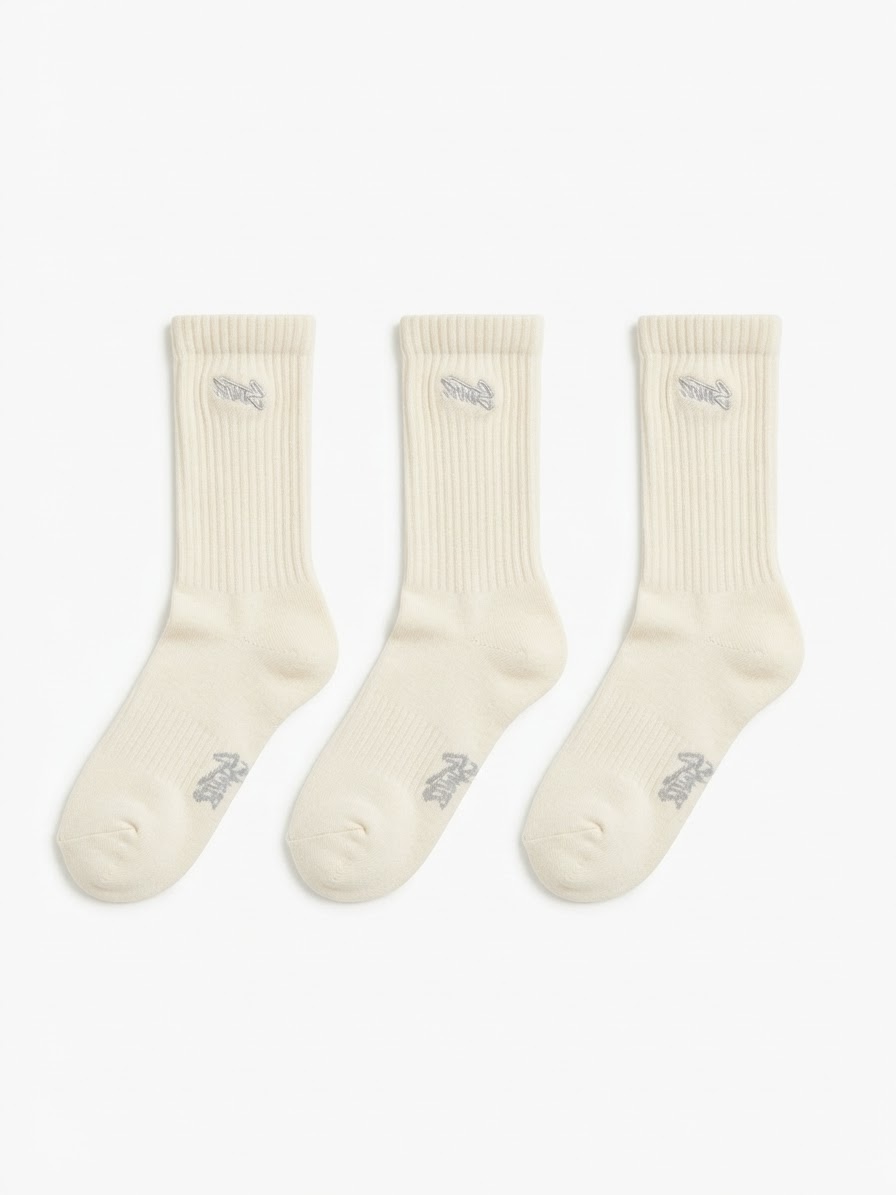 EMBROIDERED RIBBED SOCKS - 3 PACK