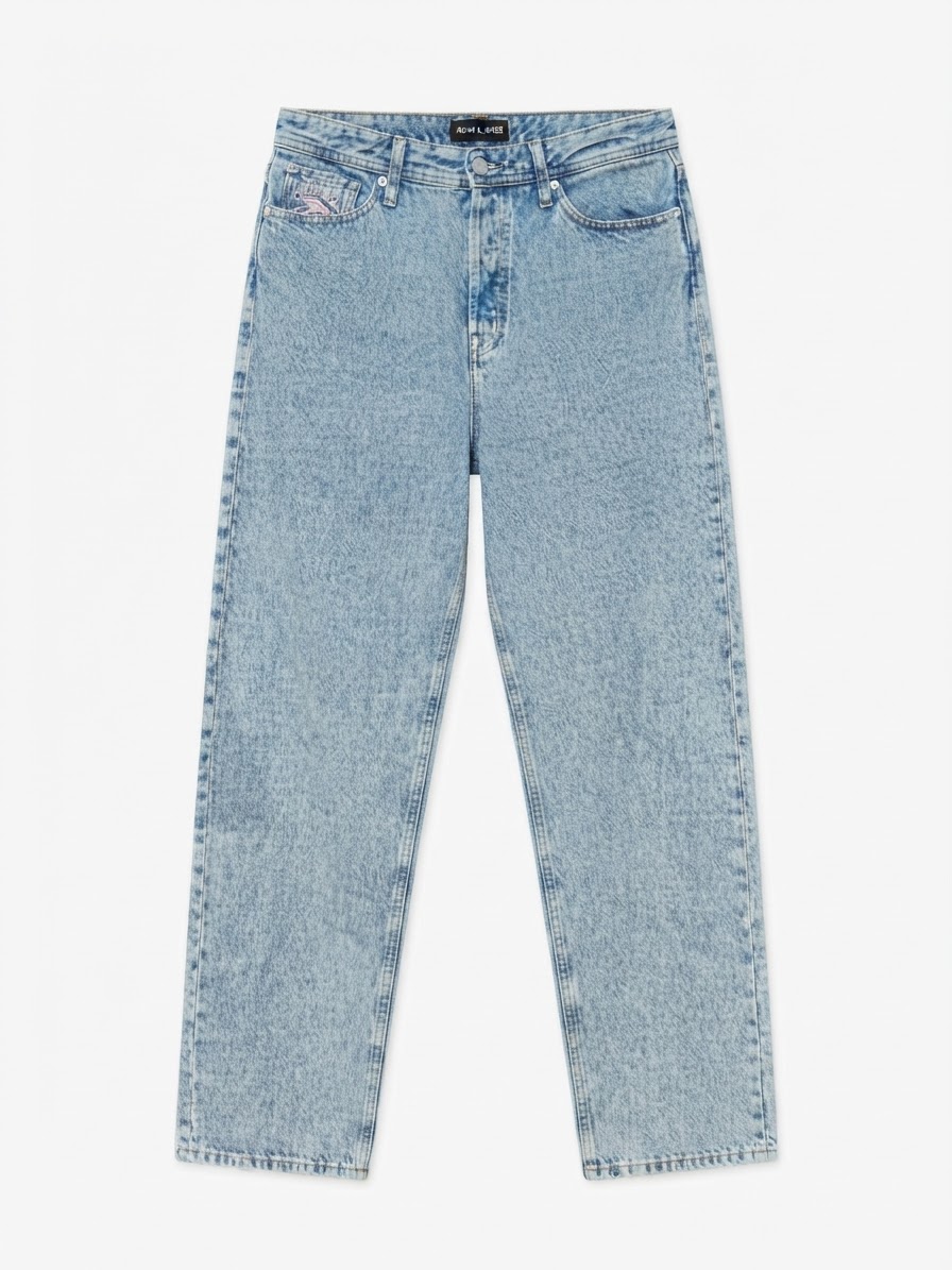 BAGGY FIT ACID WASH JEANS WITH CONTRAST POCKET