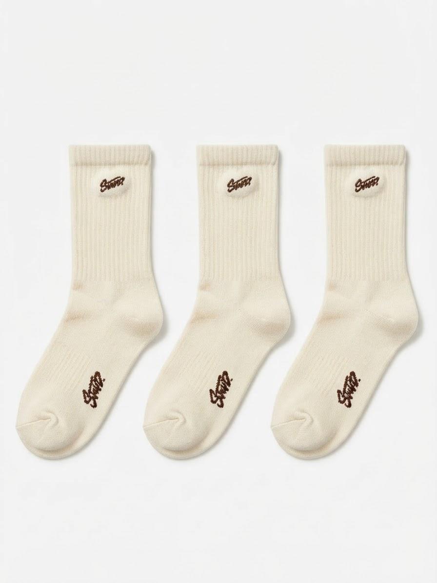 EMBROIDERED CREW SOCKS - 3 PACK