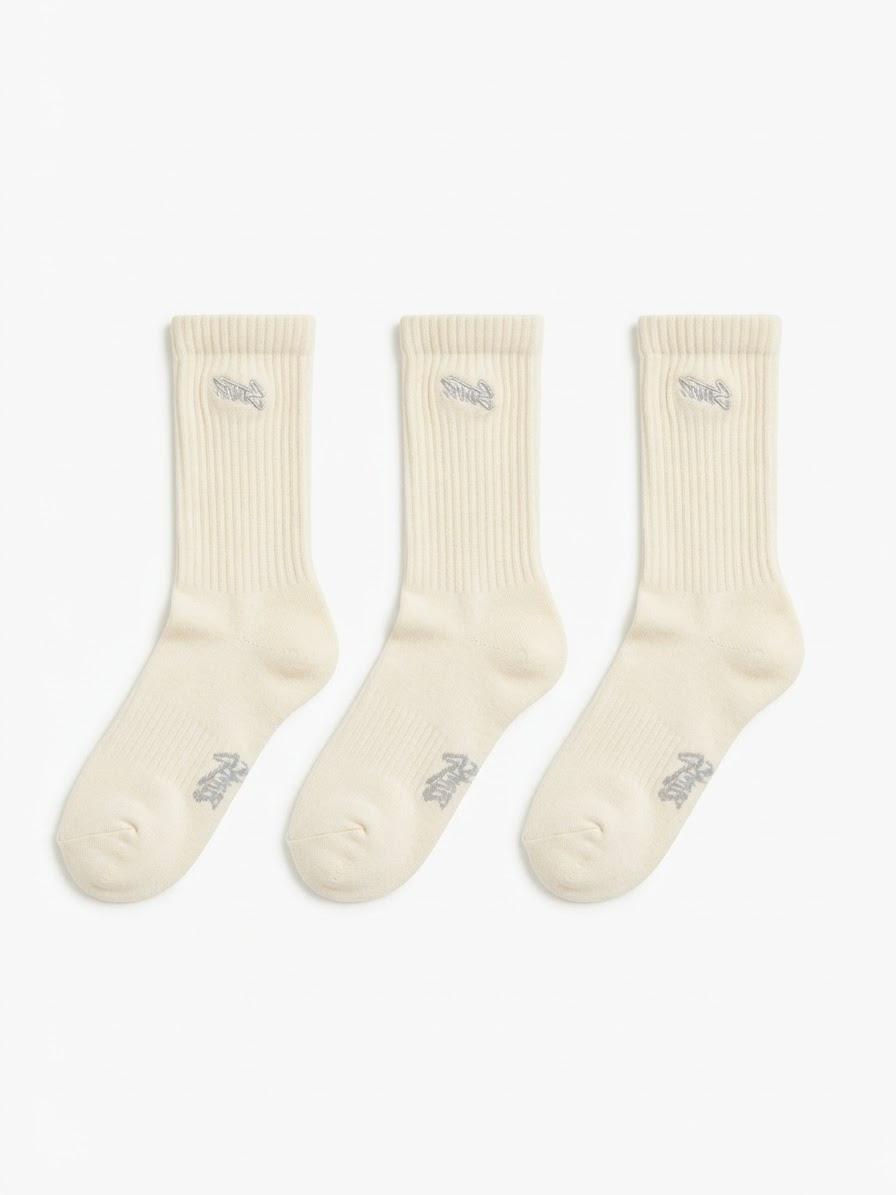 EMBROIDERED RIBBED SOCKS - 3 PACK