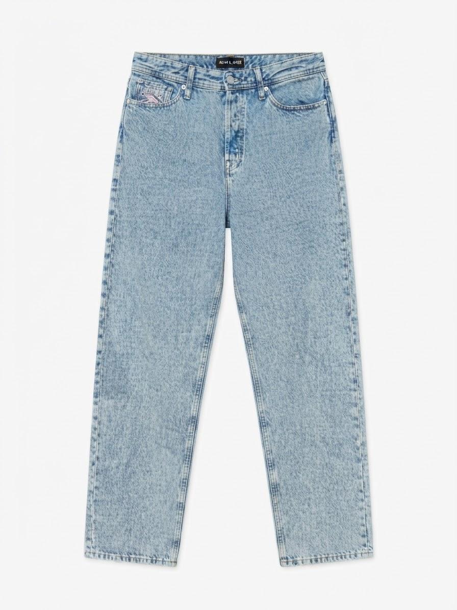BAGGY FIT ACID WASH JEANS WITH CONTRAST POCKET