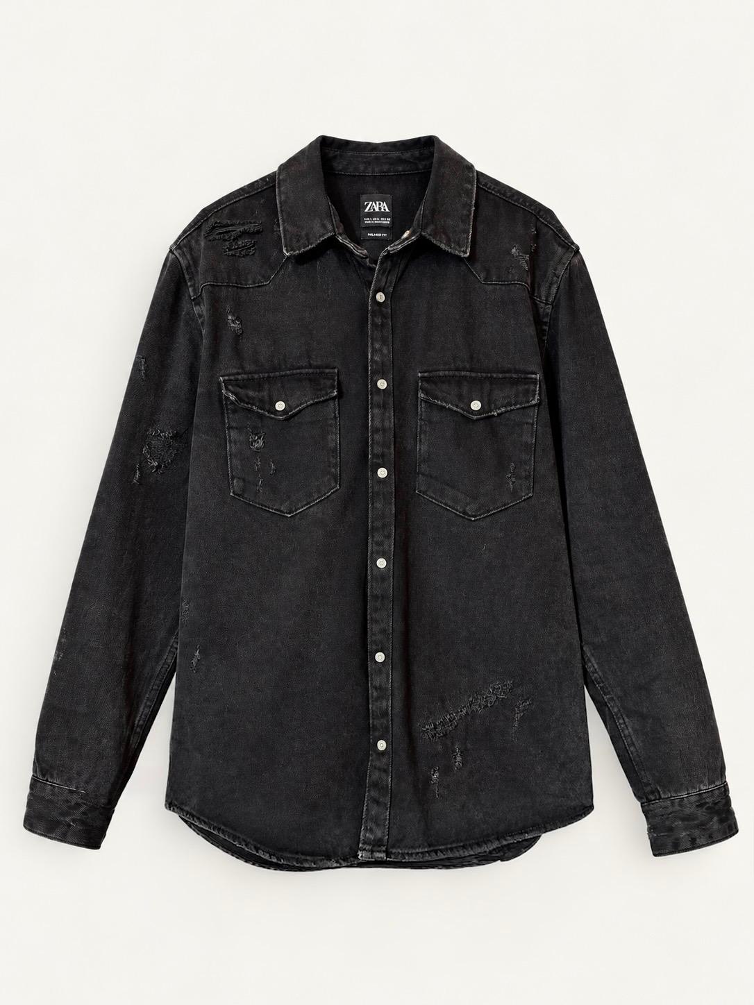 DISTRESSED DENIM WESTERN SHIRT