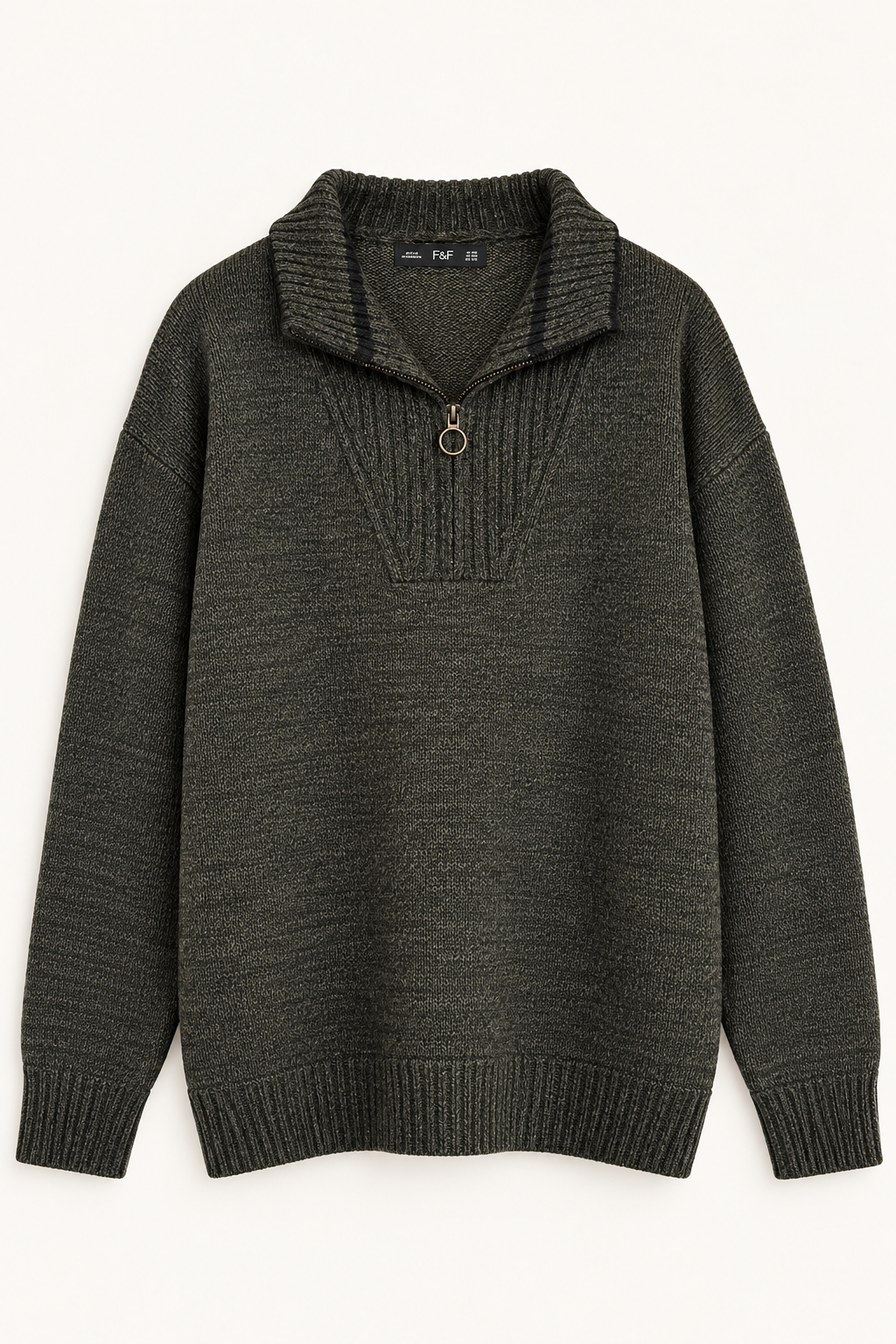 CABLE KNIT ZIP NECK SWEATER