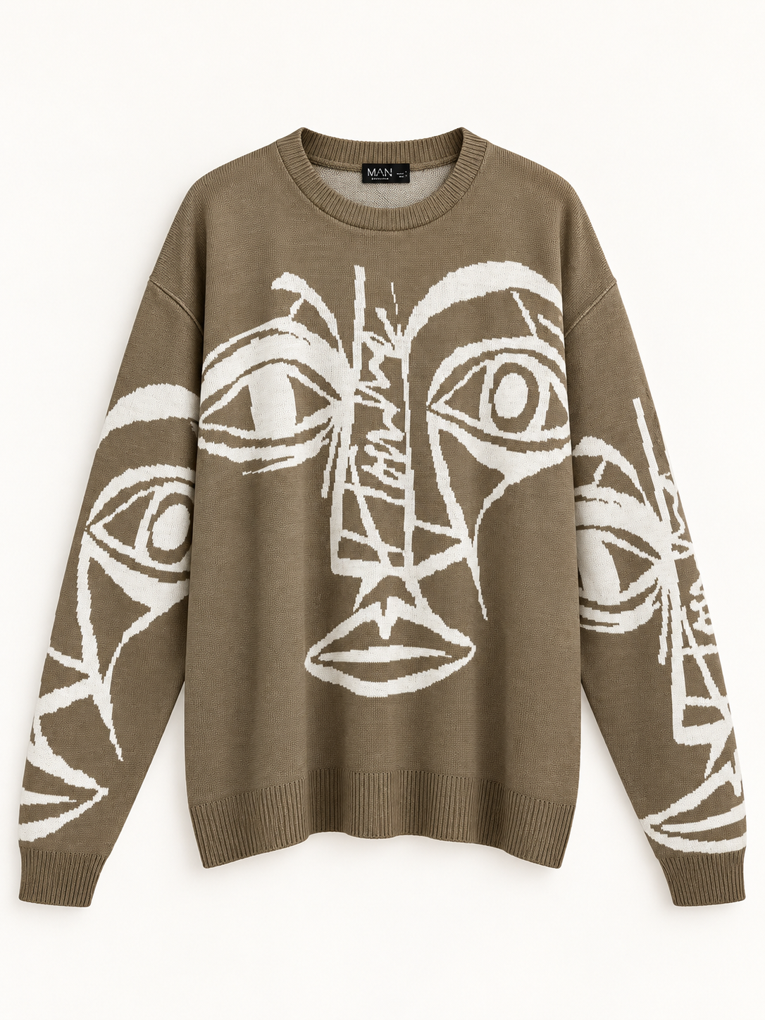 ABSTRACT FACE GRAPHIC KNIT SWEATER