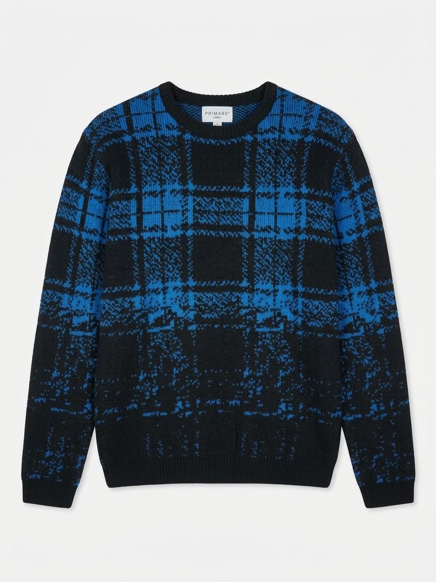 DISTRESSED PLAID KNIT SWEATER
