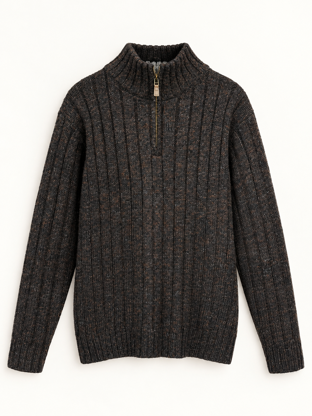 MELANGE HALF-ZIP RIBBED SWEATER