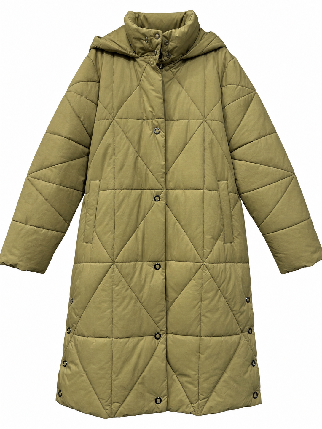 Olive Quilted Hooded Coat