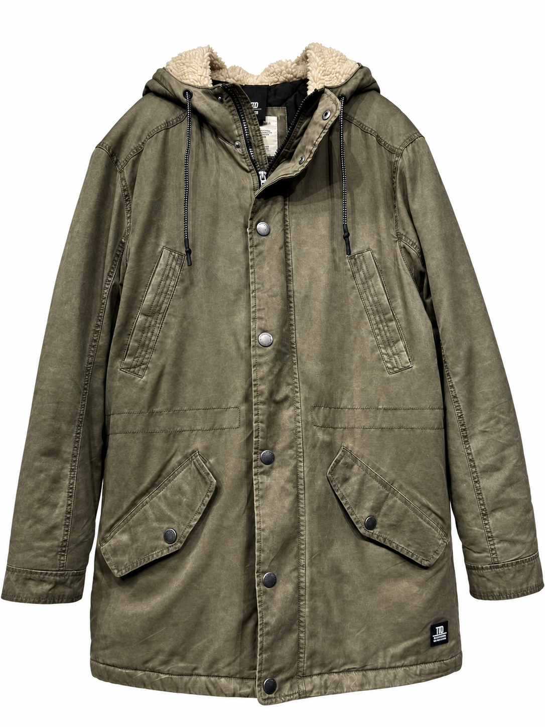 Olive Green Sherpa-Lined Hooded Parka