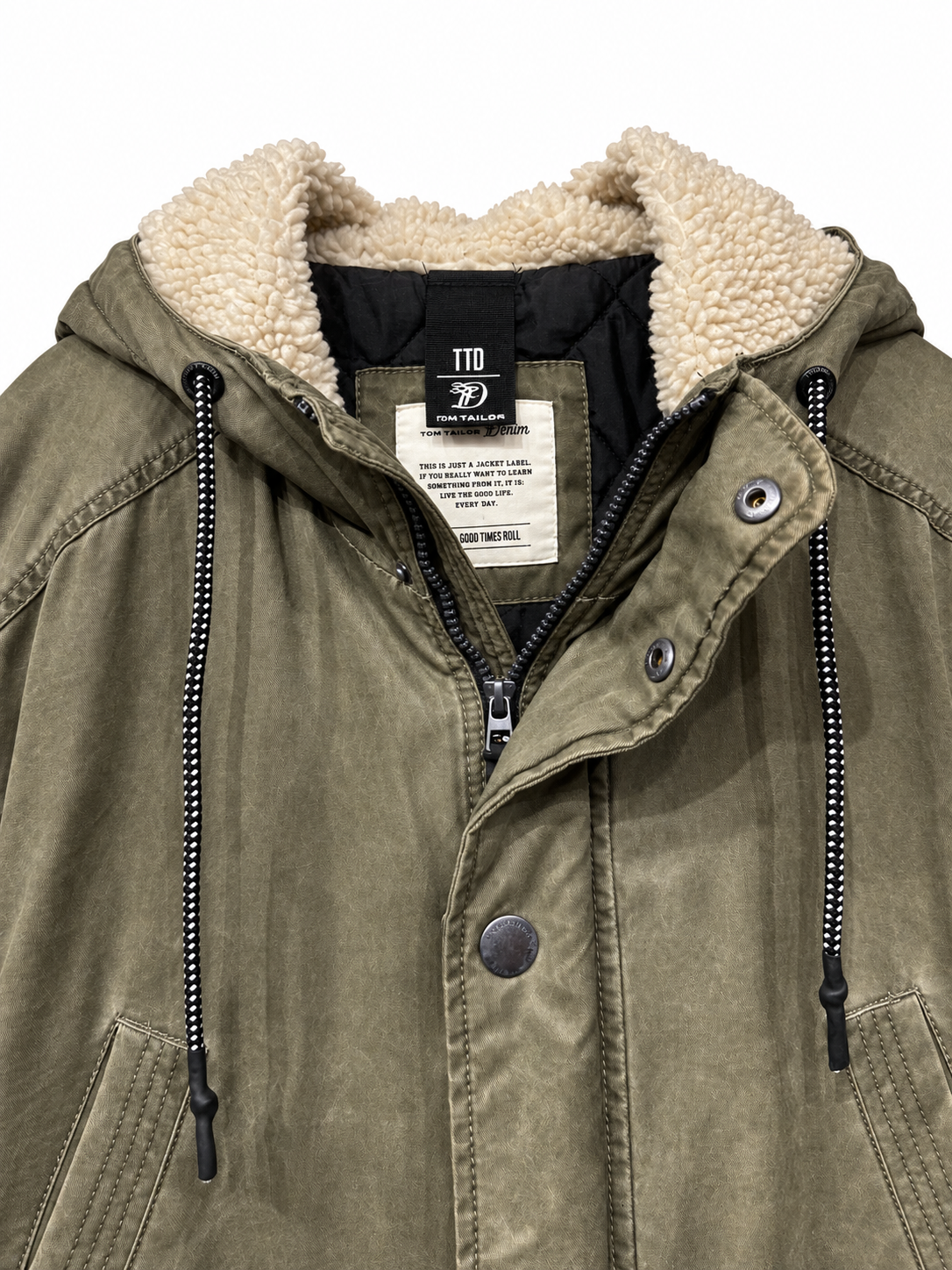 Olive Green Sherpa-Lined Hooded Parka — 2