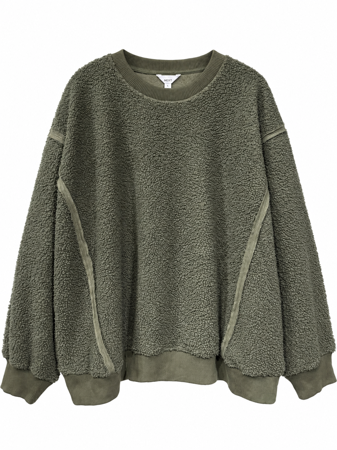 Olive Green Textured Fleece Sweatshirt