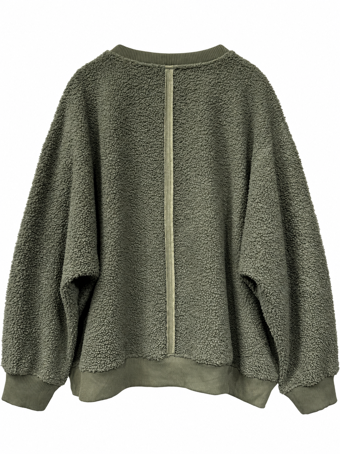 Olive Green Textured Fleece Sweatshirt — 4